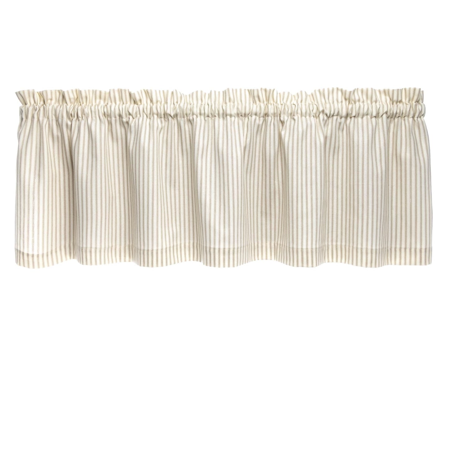 Ticking Stripe Natural Cafe Valance - Straight Tailored Window Treatment