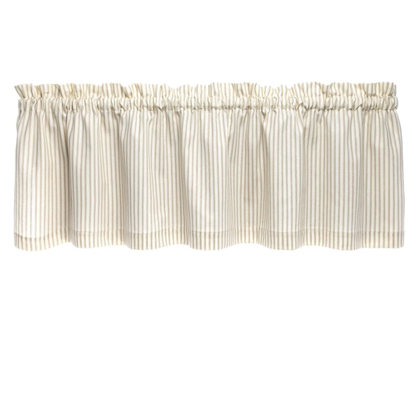 Ticking Stripe Natural Cafe Valance - Straight Tailored Window Treatme ...