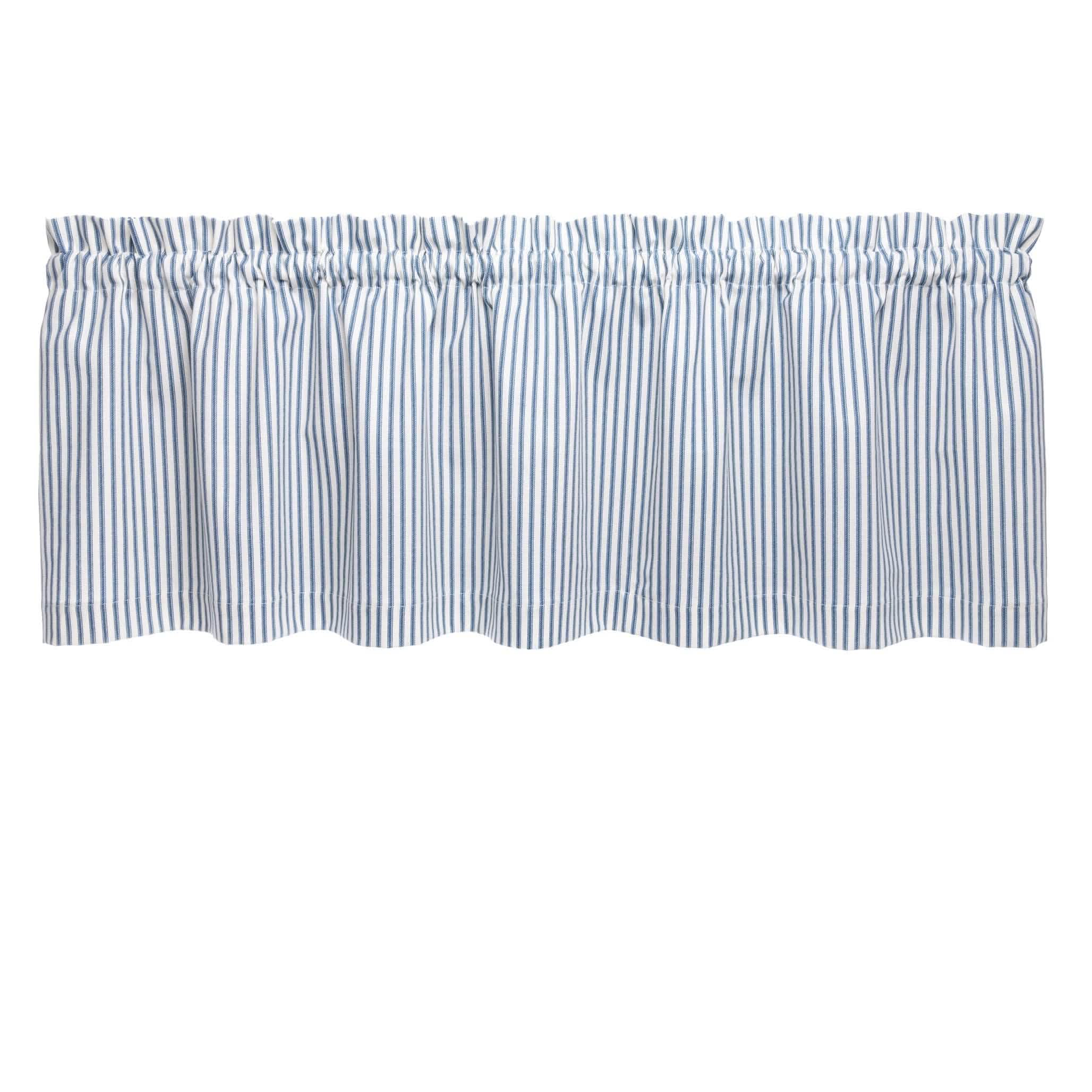 Ticking Stripe Navy Blue Cafe Valance - Straight Tailored Window Treatment