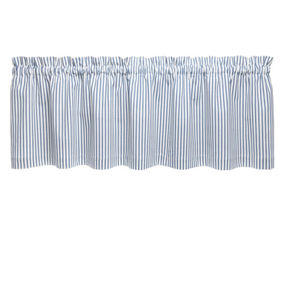 Ticking Stripe Navy Blue Cafe Valance - Straight Tailored Window Treatment