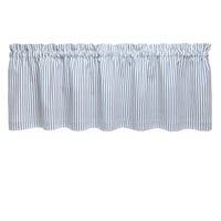 Ticking Stripe Navy Blue Cafe Valance - Straight Tailored Window Treatment