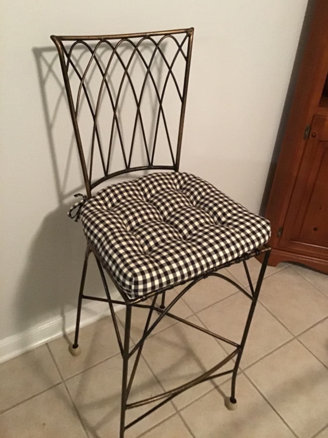 Checkers Black and Tan Plaid Dining Chair Pads - Barnett Home Decor - Tan & Black