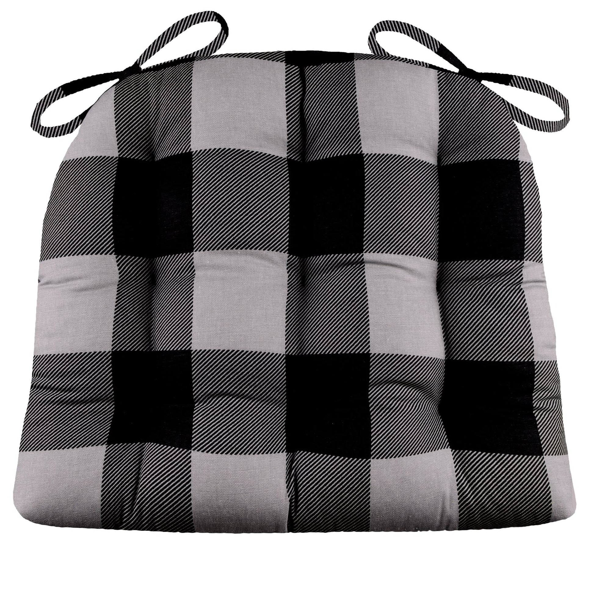 Black Buffalo Check Outdoor Chair Pads, Set of 2