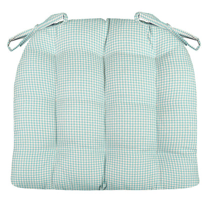 Madrid Aqua Gingham Dining Chair Pads - Latex Foam Fill, Reversible