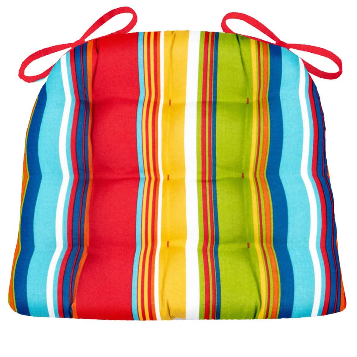 Westport Cabana Stripe Red Indoor/Outdoor Dining Chair Cushion | Barnett Home Decor | Red, Green Aqua, & Gold