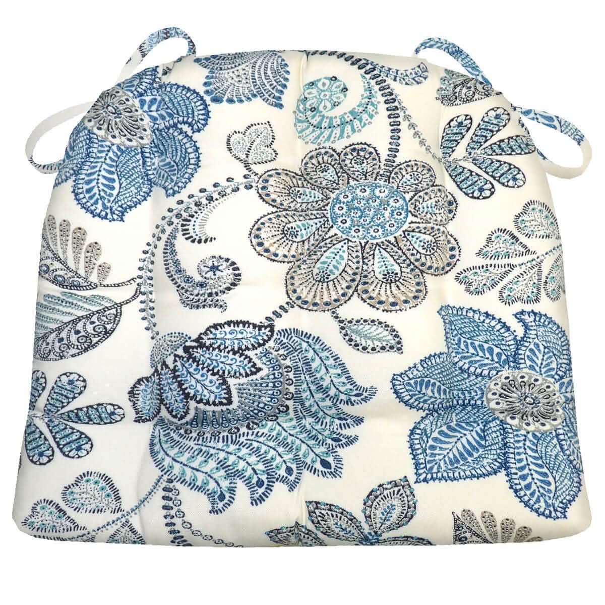 Boutique Floral Blue Dining Chair Cushions - Barnett Home Decor - Blue, Grey, & Taupe