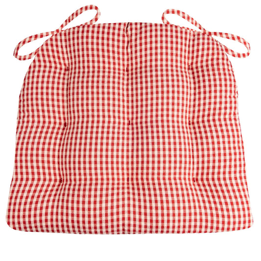 Cassidy Seersucker Red Gingham Dining Chair Pads - Barnett Home Decor - Red & White