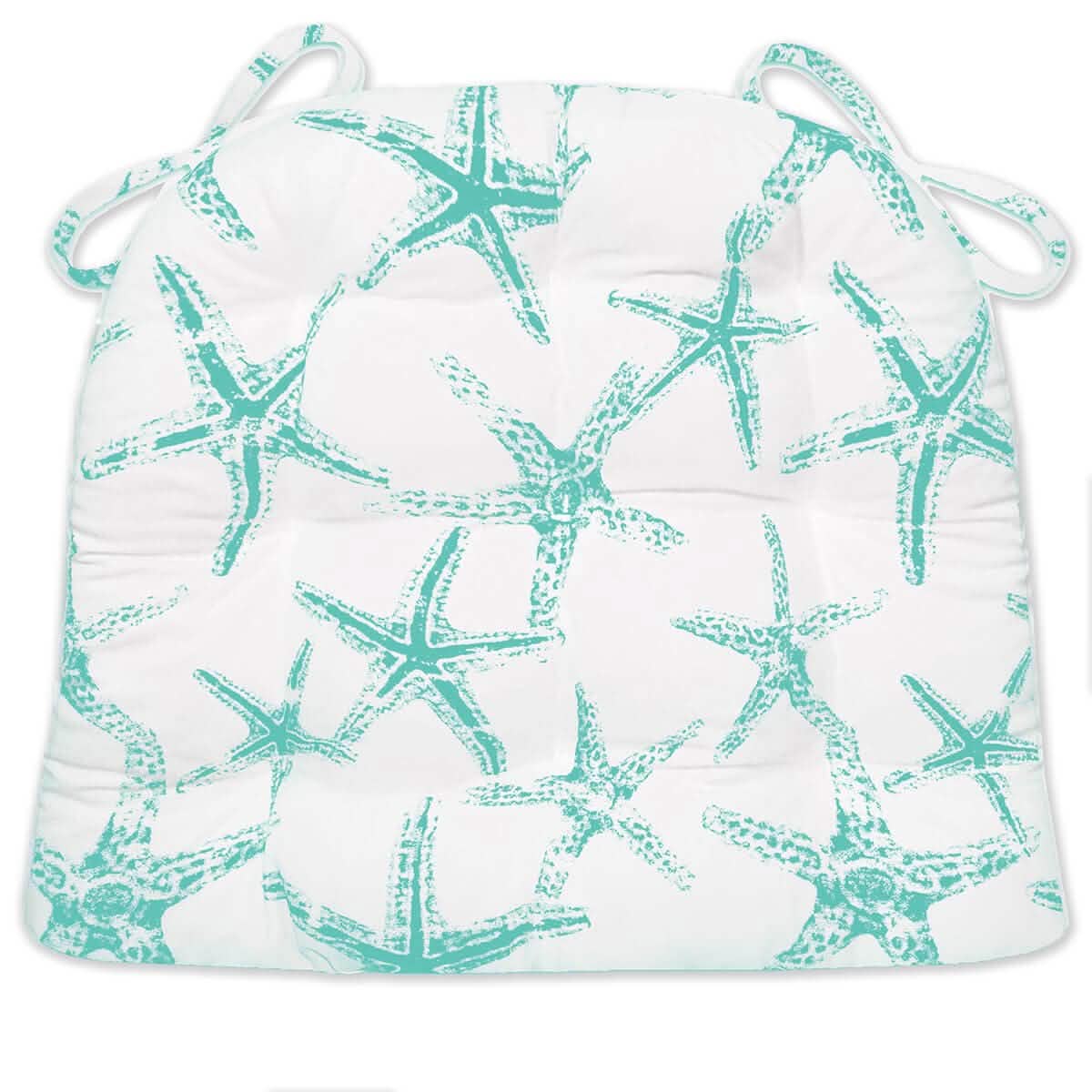 Sea Shore Starfish Aqua Indoor/Outdoor Dining Chair Cushions | Barnett Home Decor | Aqua & White | Aquatic | Oceanic | Coastal | Beach 