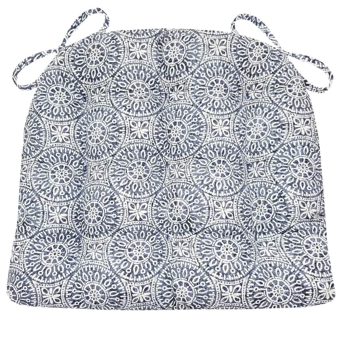 Tibet Blue Dining Chair Cushions - Barnett Home Decor - Blue & White - Mandalas 