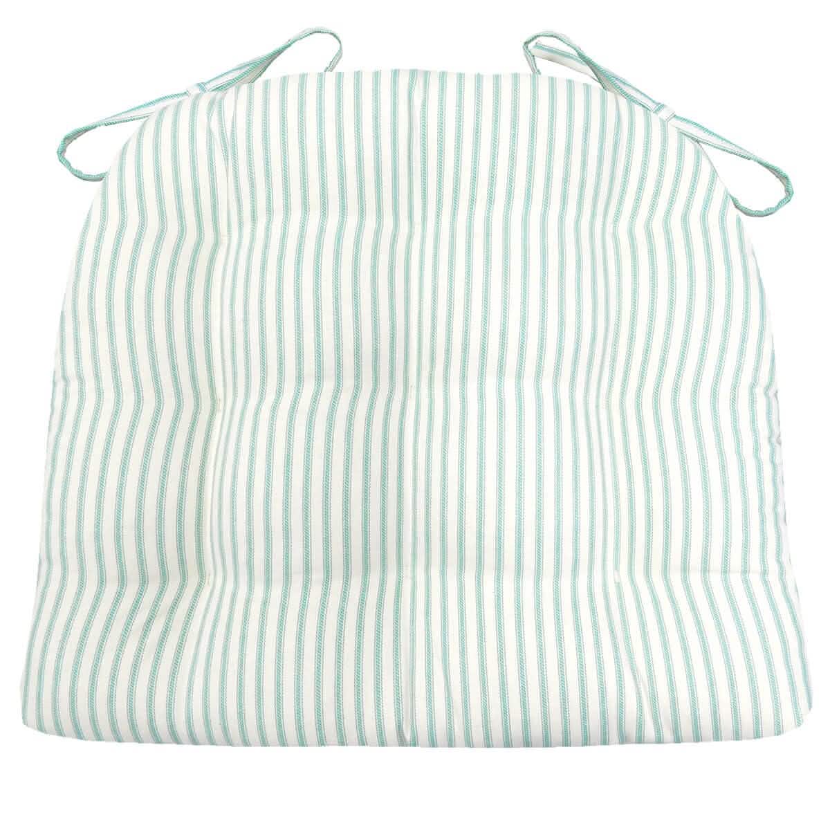 Berlin Ticking Aqua Dining Chair Pads | Machine Washable Chair Pads