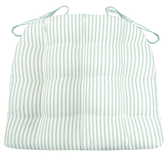 Ticking Stripe Aqua Chair Pad Reversible, Latex Foam Fill