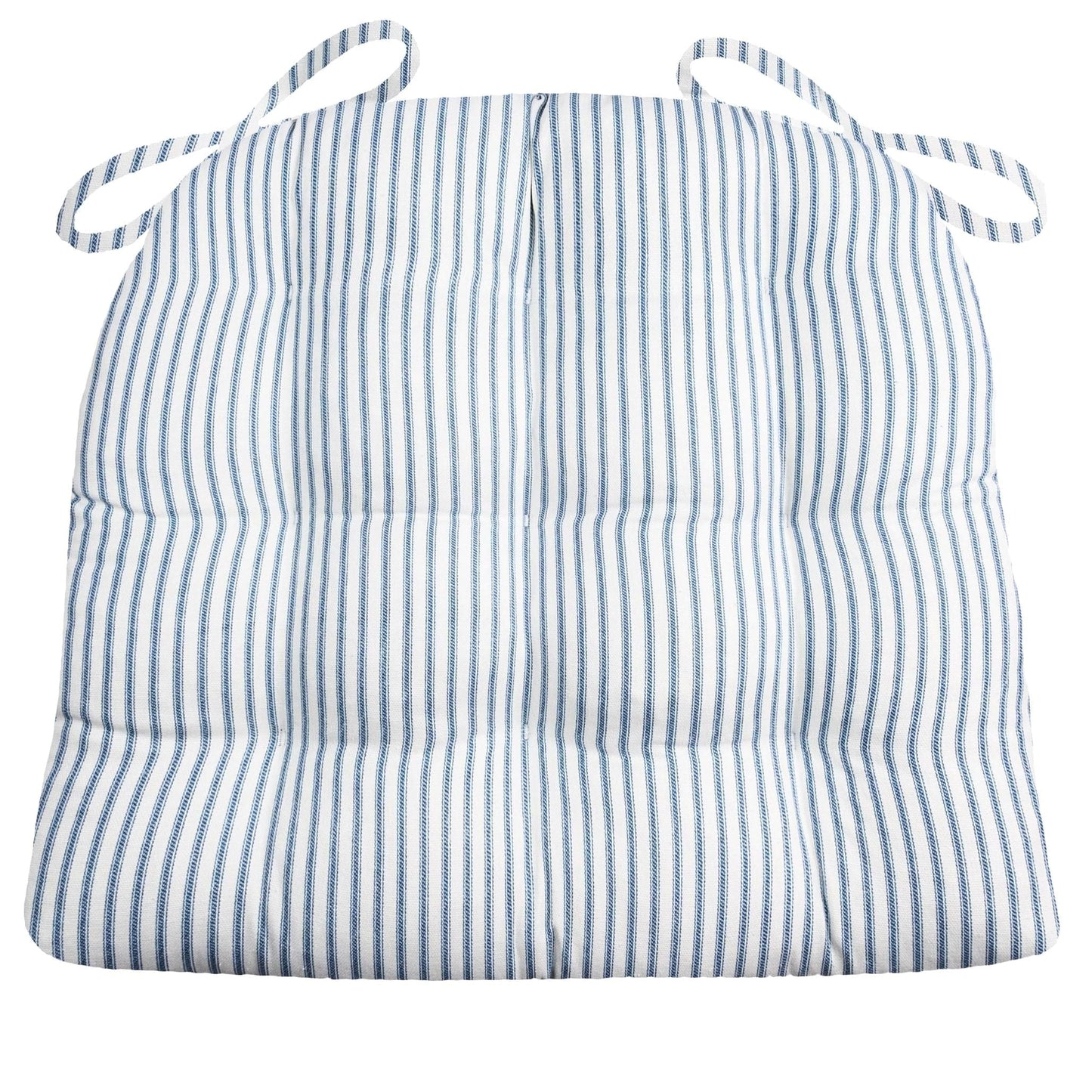 Ticking Stripe Navy Blue Dining Chair Pads - Barnett Home Decor - Navy Blue & White - Light Blue - Striped