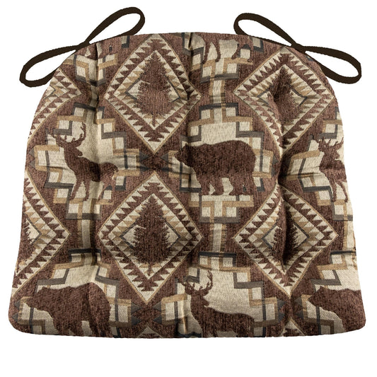 Woodlands Larston Bark Dining Chair Cushions - Barnett Home Decor - Brown & Beige - Animals - Nature - Wildlife - Bears - Moose - Deer - Rustic - Hunting - Fishing - Cabin