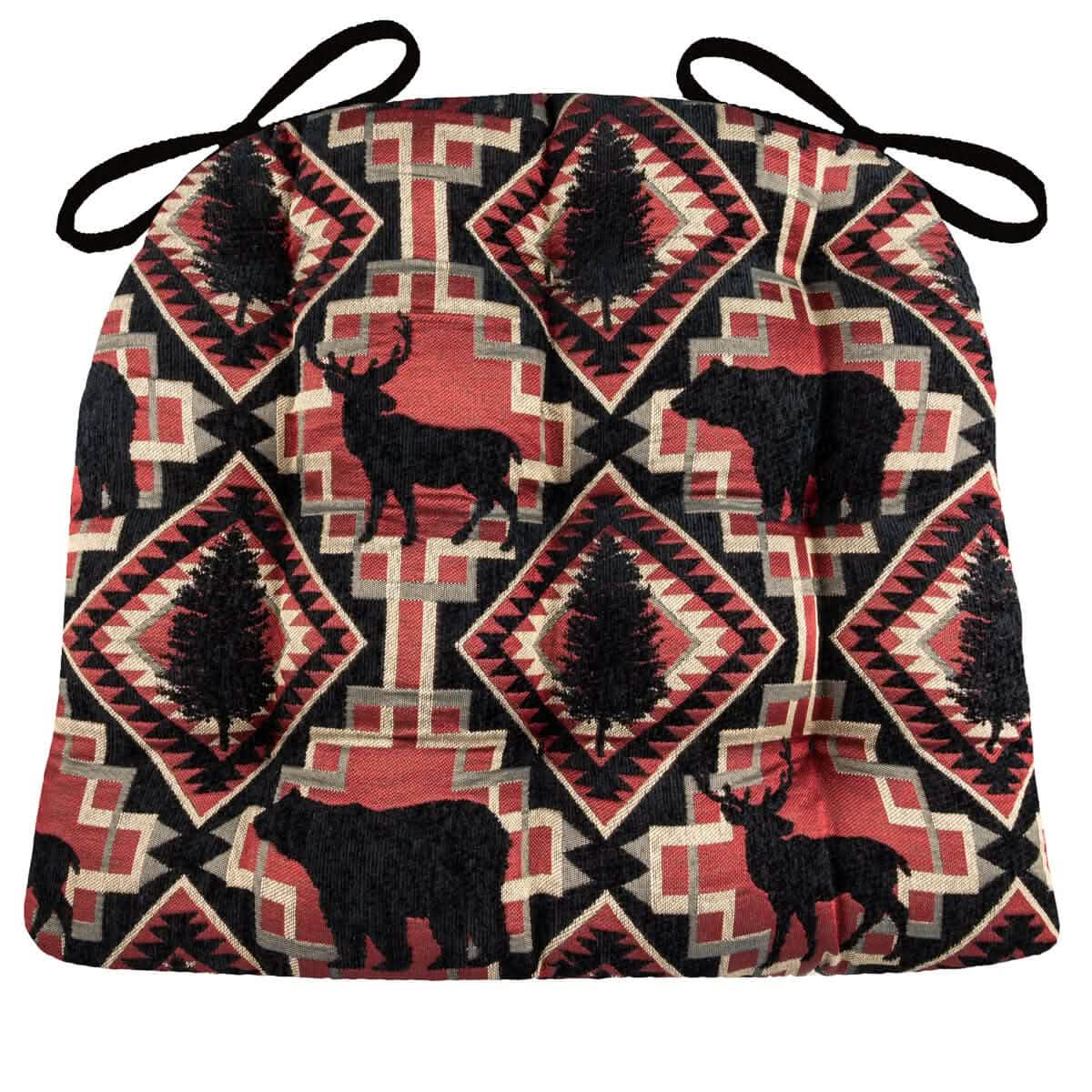 Woodlands Larston Brick Dining Chair Cushions - Barnett Home Decor - Red & Black - Animals - Nature - Wildlife - Bears - Moose - Deer - Rustic - Hunting - Fishing - Cabin