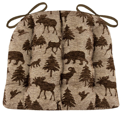 Woodlands Waypoint Brown Dining Chair Cushions - Barnett Home Decor - Taupe, Brown, & Black - Animals - Nature - Wildlife - Bears - Moose - Deer - Rustic - Hunting - Fishing - Cabin