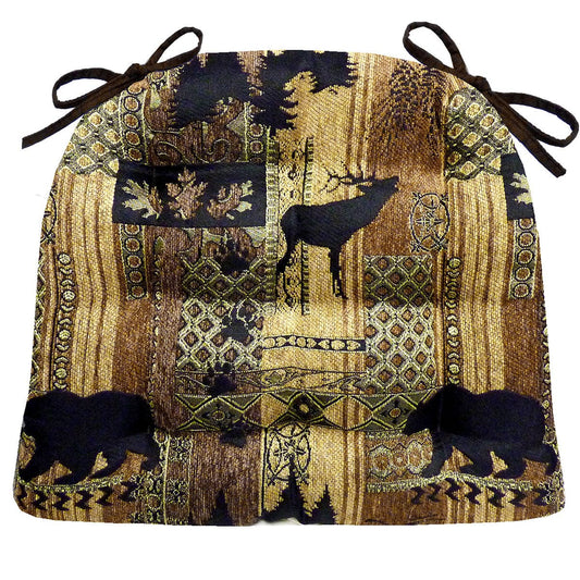 Woodlands Brentwood Dining Chair Cushions - Barnett Home Decor - Bronze, Beige, & Gold Animals - Nature - Wildlife - Bears - Moose - Deer - Rustic - Hunting - Fishing - Cabin