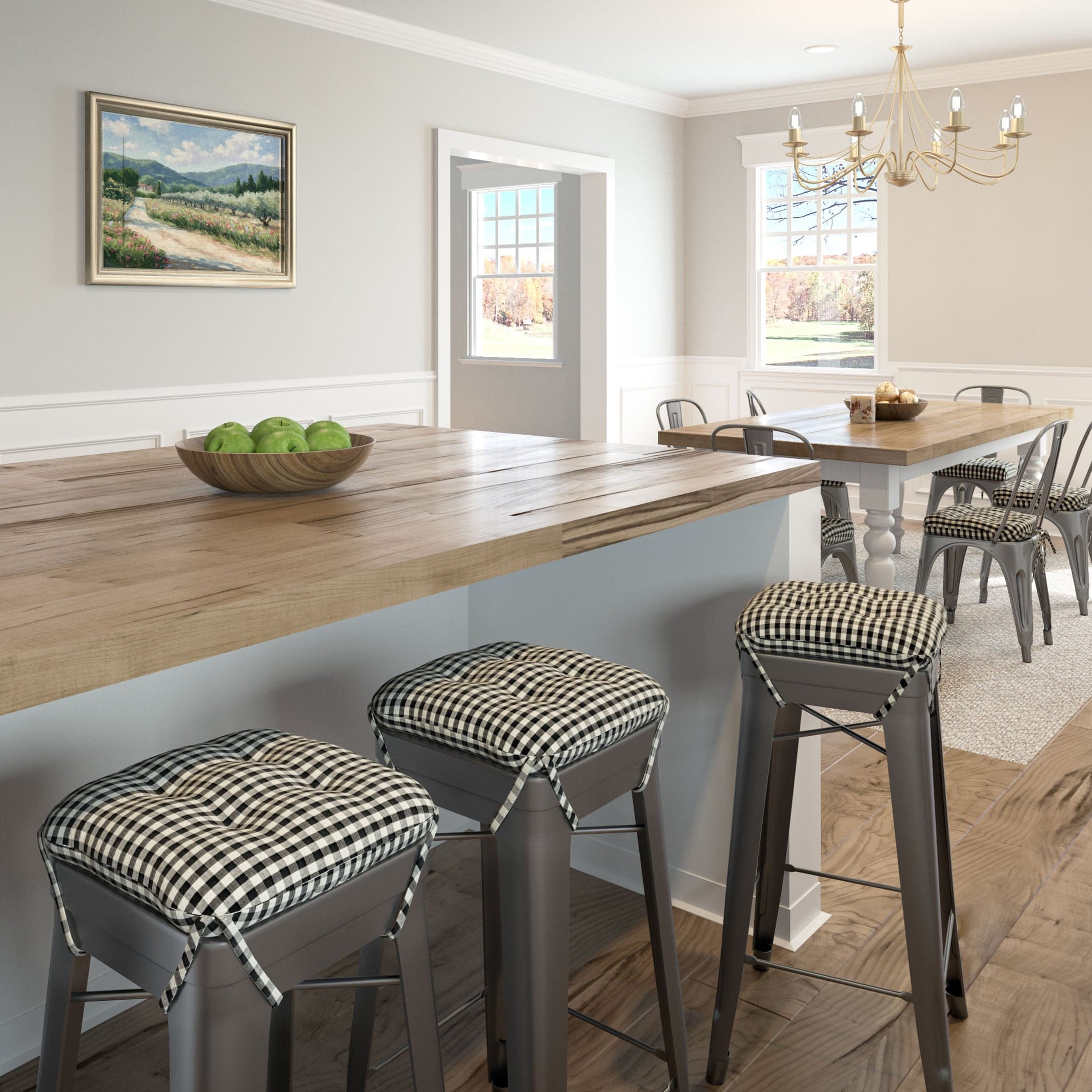 Farmhouse Check Black White Square Industrial Bar Stool Cushion