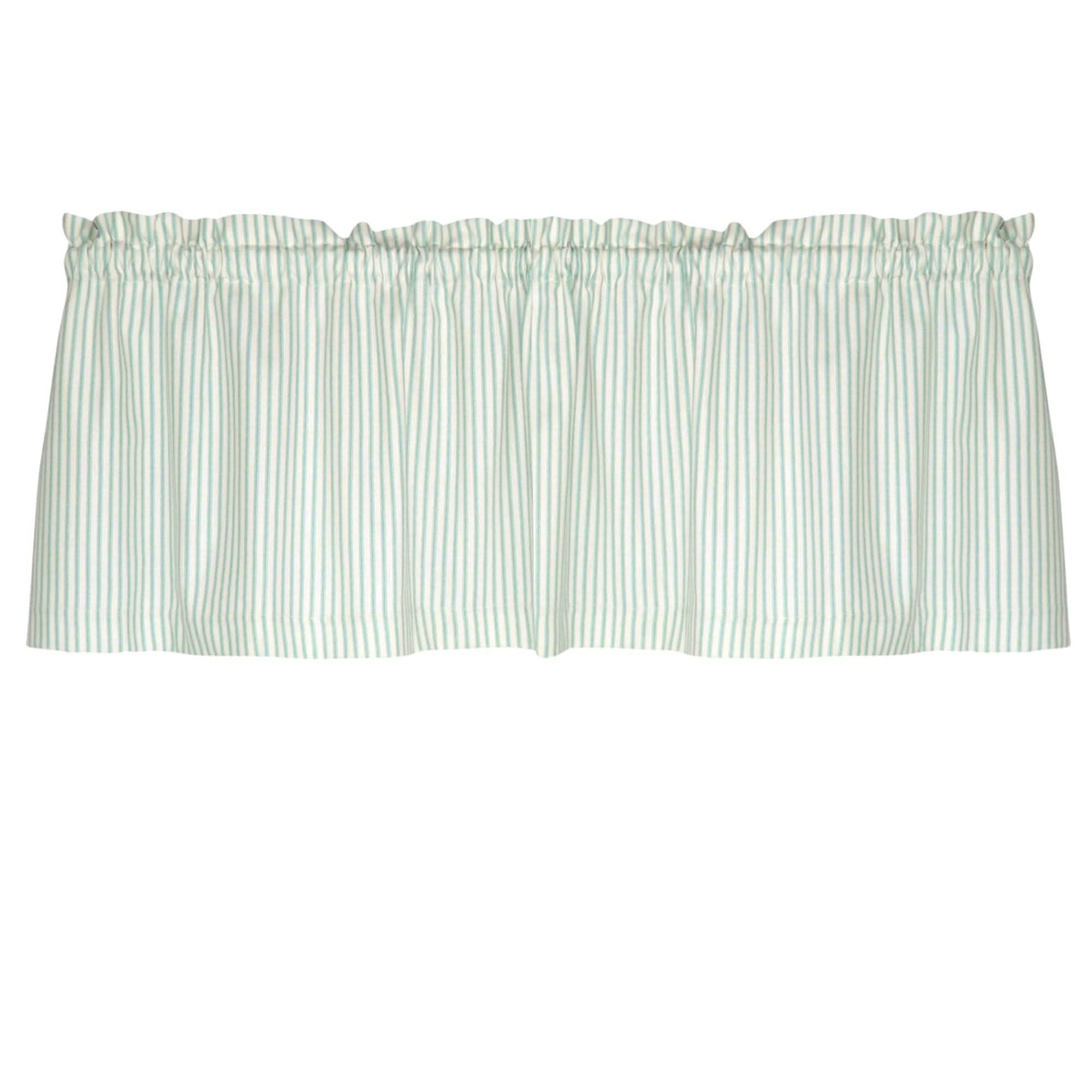 Berlin Aqua Ticking Cafe Valance - Straight Tailored Window Treatment