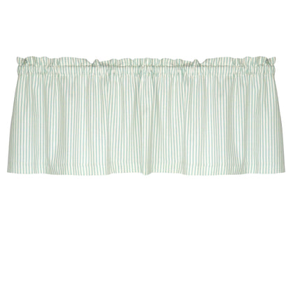 Berlin Aqua Ticking Cafe Valance - Straight Tailored Window Treatment