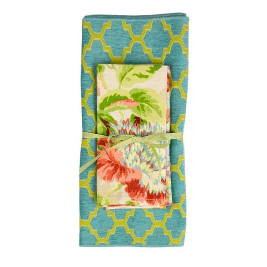 Keaton Aqua Hostess Set - 2 Placemats and 2 Coordinating Cloth Napkins