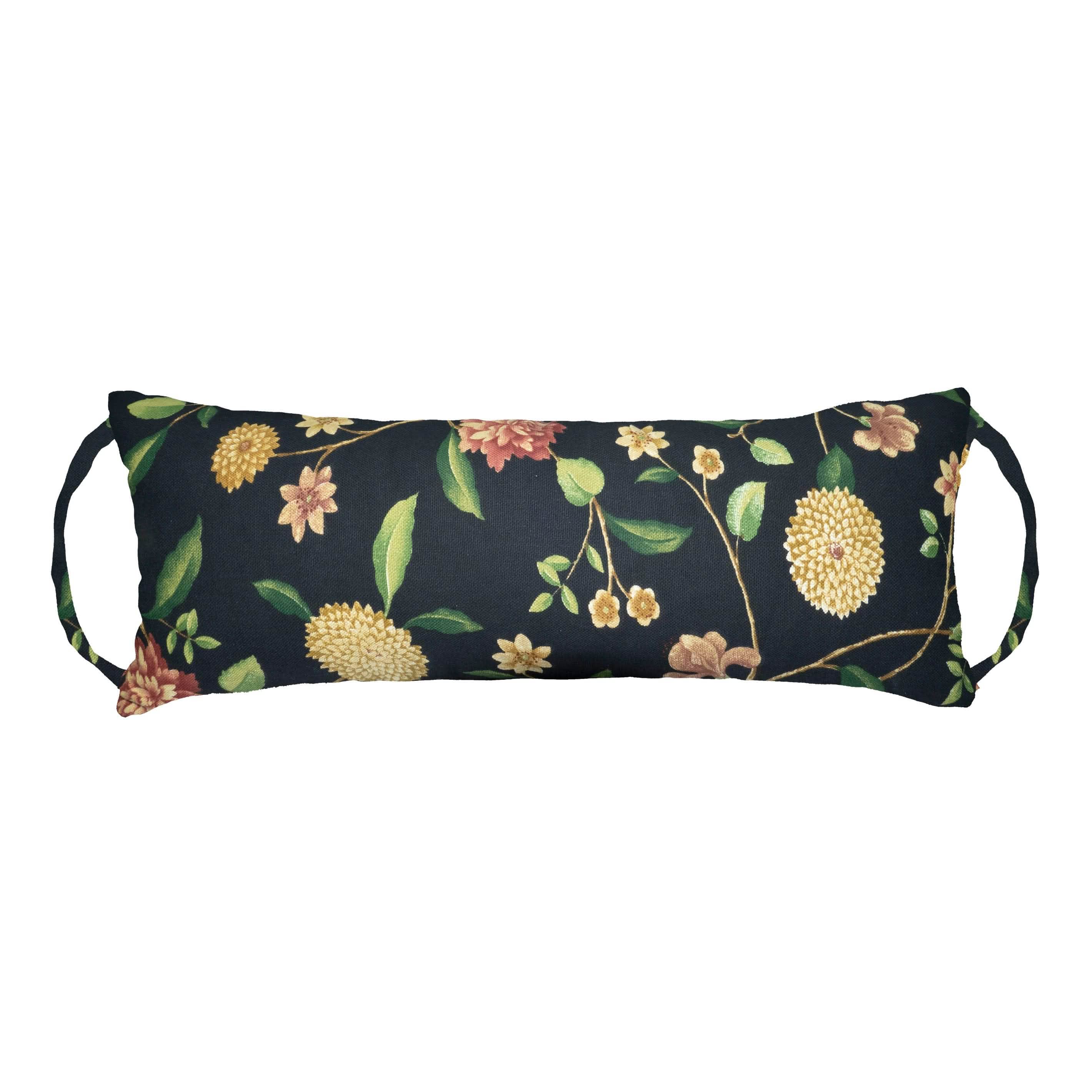 Nassau Vine Onyx Travel Pillow - Barnett Home Decor - Black, Red, & Yellow - Floral - Neck Roll