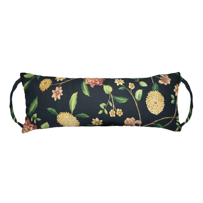 Nassau Vine Onyx Travel Pillow - Barnett Home Decor - Black, Red, & Yellow - Floral - Neck Roll