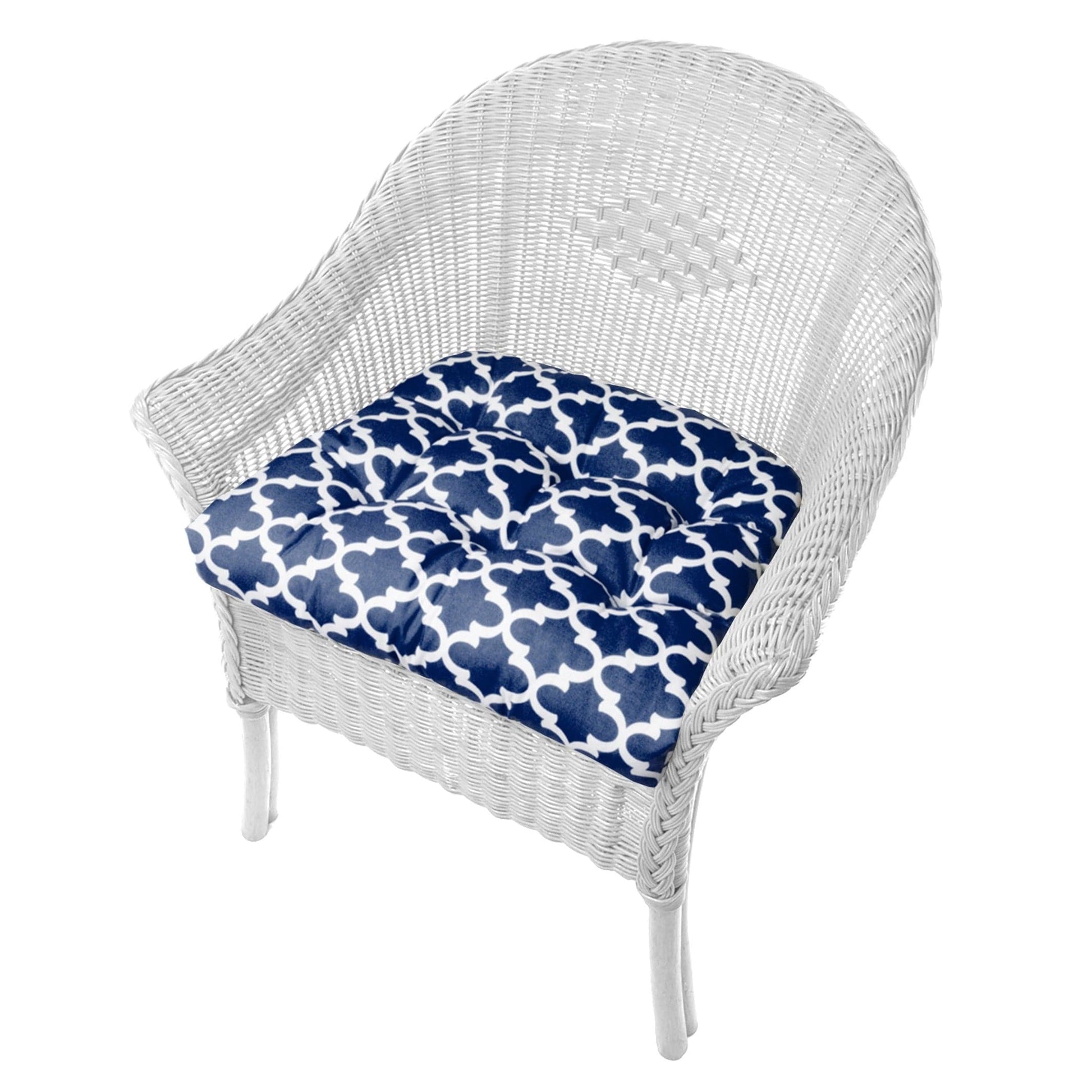 Fulton Navy Wicker Chair Cushions - Barnett Home Décor - Blue and White