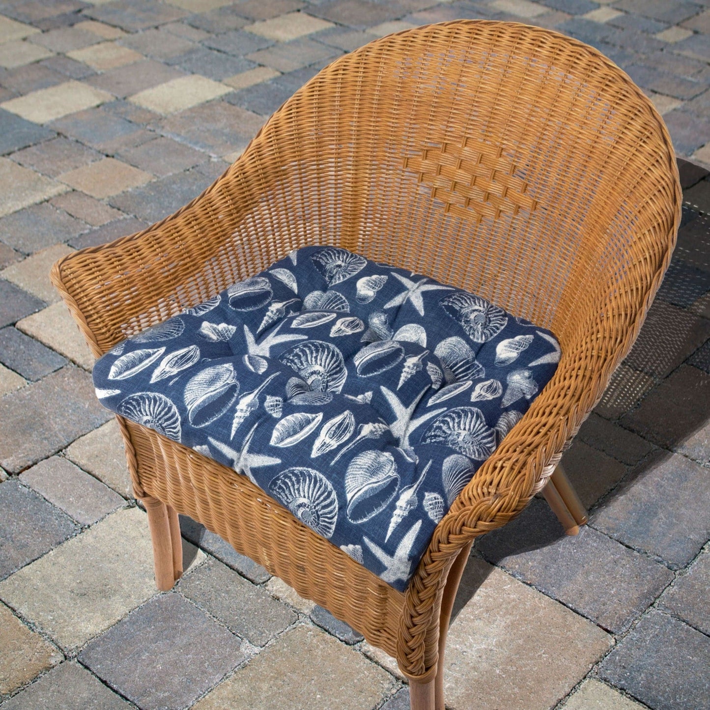 Shoreline Navy Blue Patio Chair Cushions | Wicker Chair Cushions - Adirondack Chair Cushions | Barnett Home Decor | Navy Blue & White | Aquatic | Oceanic | Coastal | Beach