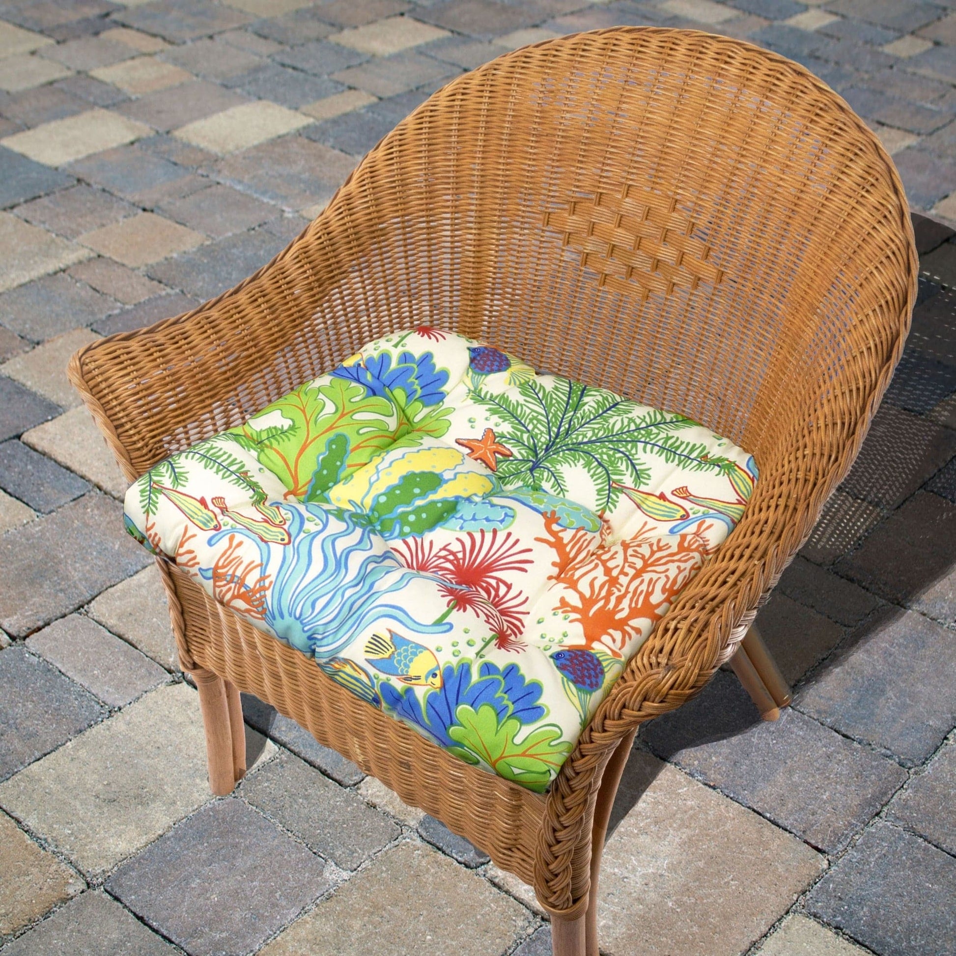 Splish Splash Wicker Chair Cushions - Adirondack Chair Cushions | Barnett Home Decor | Green, Blue, Red, & Orange | Ocean | Aquatic
