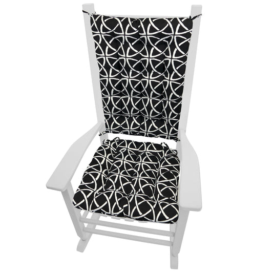 Catalina Black & White Porch Rocker Cushions - Latex Foam Fill - Fade Resistant - Barnett Home Décor - Black & White