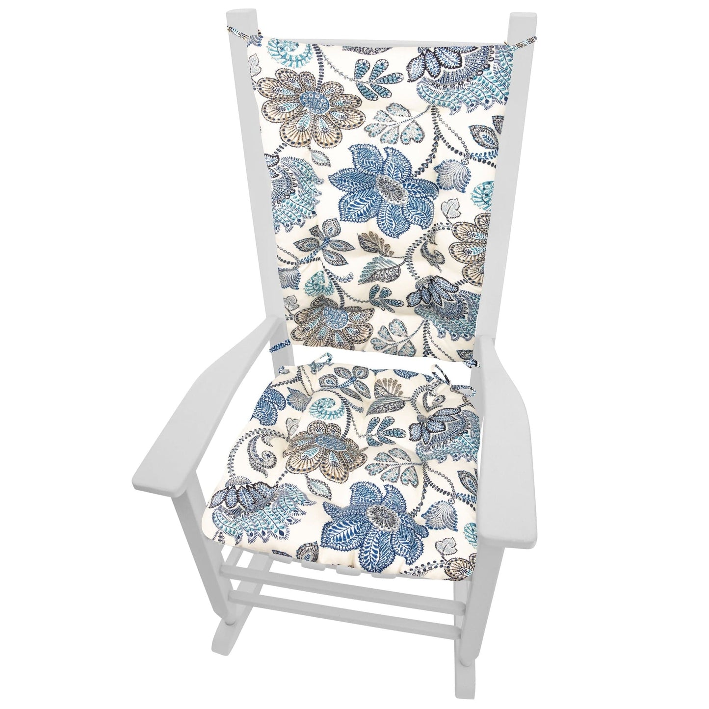 Boutique Blue Floral Rocking Chair Cushions - Barnett Home Decor - Blue, Gray, White