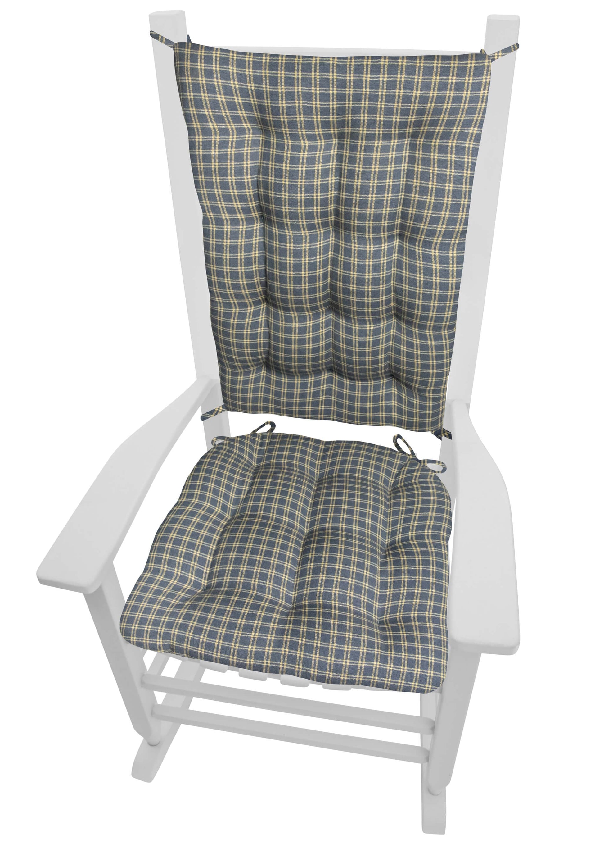 Britt Blue Plaid Rocking Chair Cushions - Barnett Home Decor - Blue & Tan