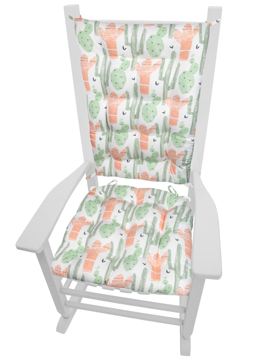 Santa Fe Cactus Rocking Chair Cushions - Barnett Home Decor - Cactus Green & Salmon Pink