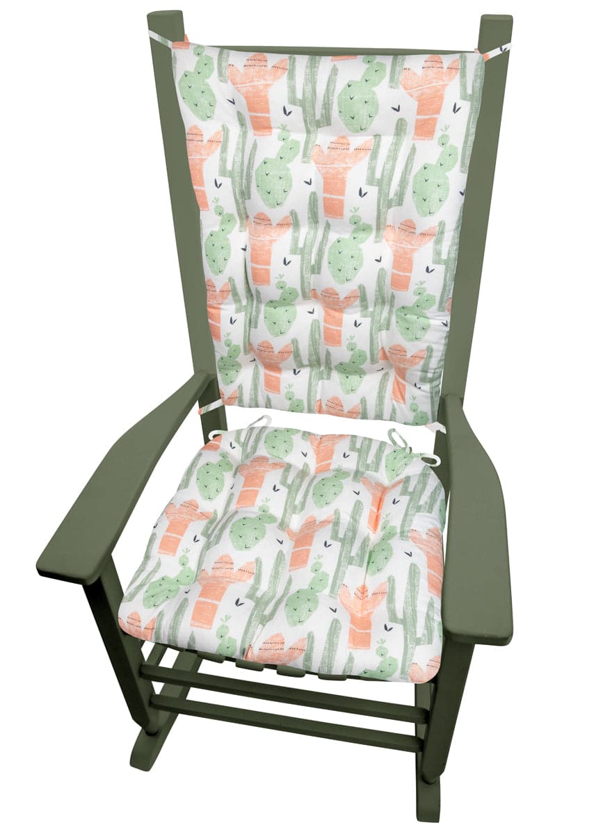 Santa Fe Cactus Rocking Chair Pads | Barnett Home Decor | Cactus Green & Salmon Pink
