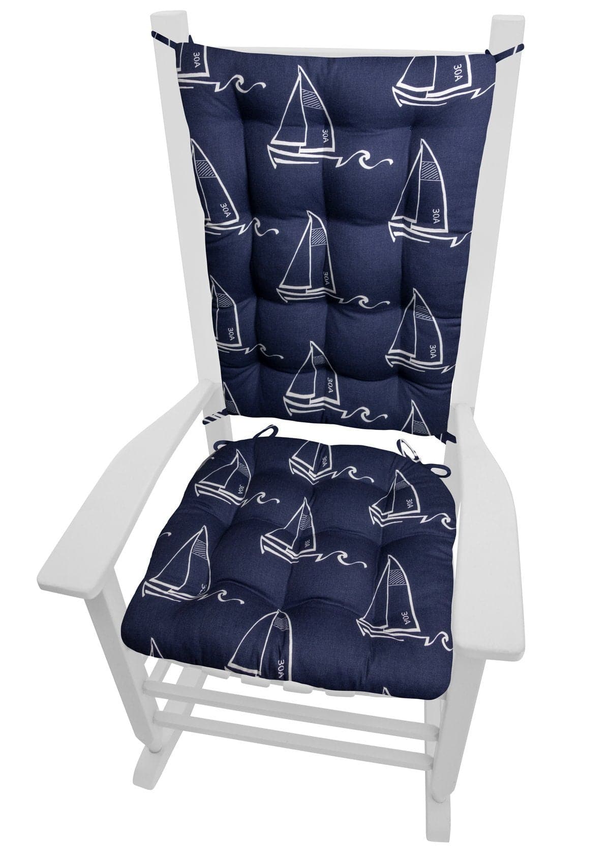Seaton Sailboats Rocking Chair Cushions - Barnett Home Decor - Navy Blue & White