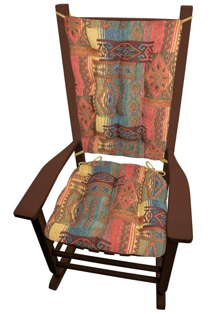 Southwest Sedona Rocking Chair Pads | Barnett Home Decor | Sunset Red, Azure, Sand Yellow, & Turquoise