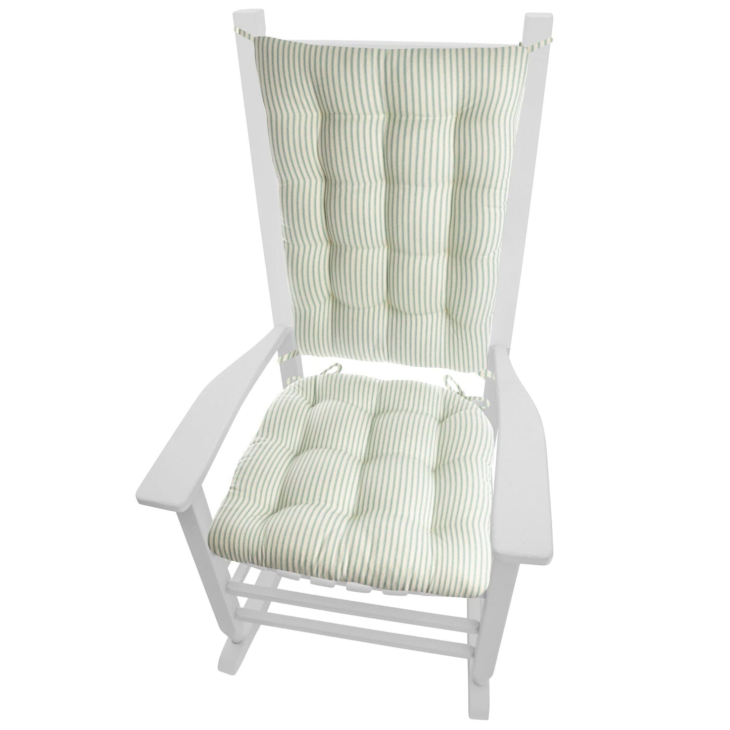 Ticking Stripe Aqua Rocking Chair Cushions | Barnett Home Decor | Aqua & White
