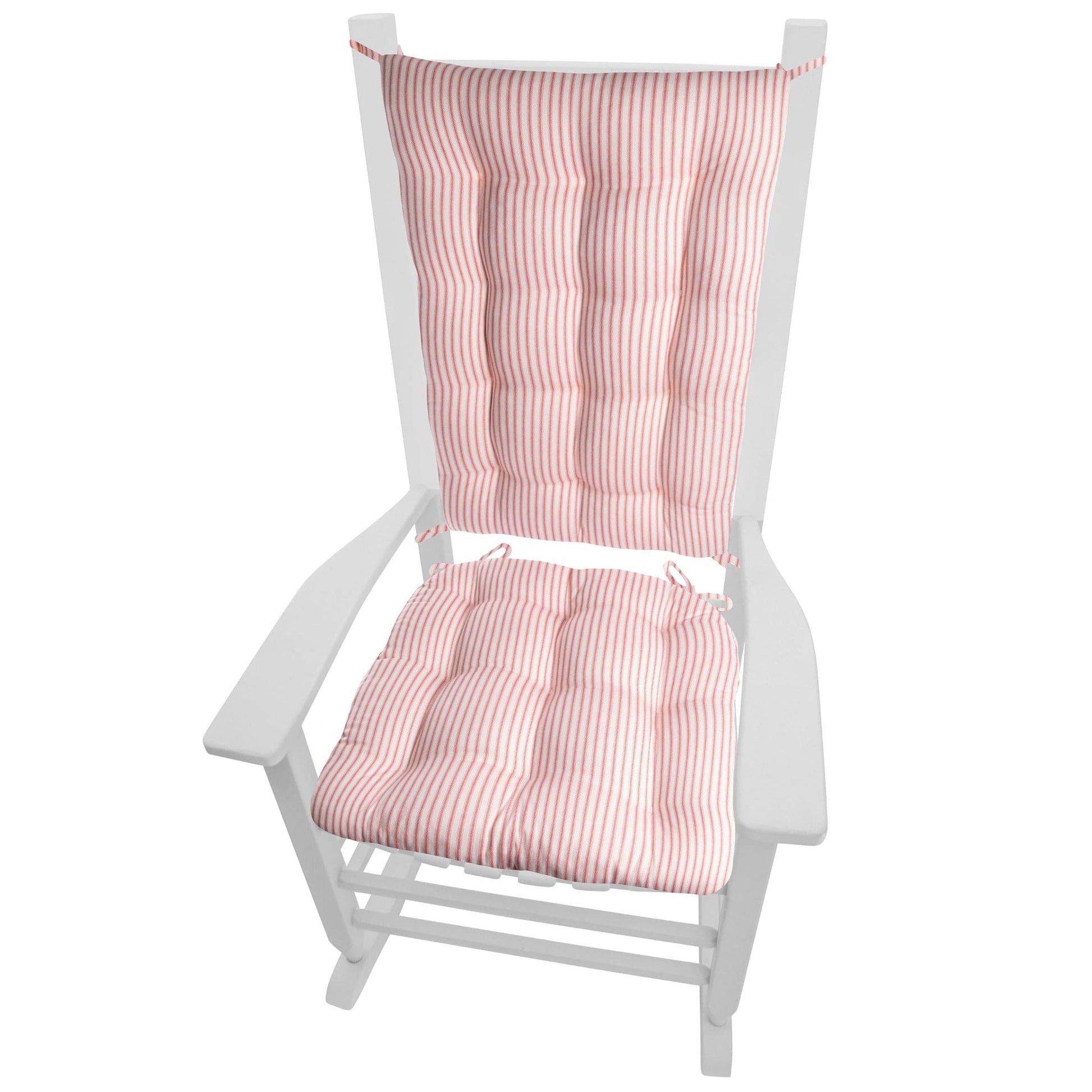 Ticking Stripe Red Rocking Chair Cushions | Barnett Home Decor | Red & White