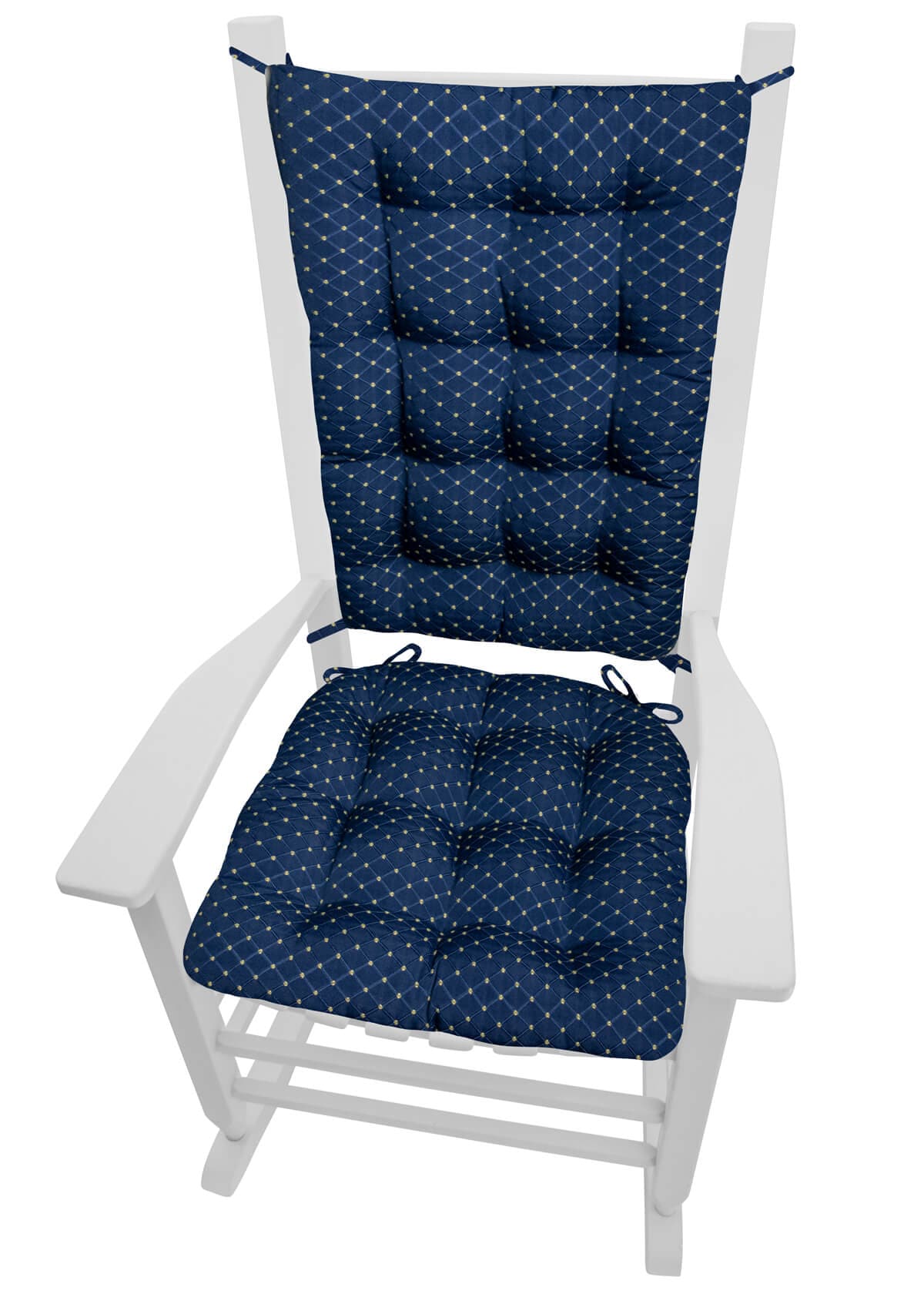 Tiffany Navy Blue Brocade Rocking Chair Cushions - Barnett Home Decor - Blue