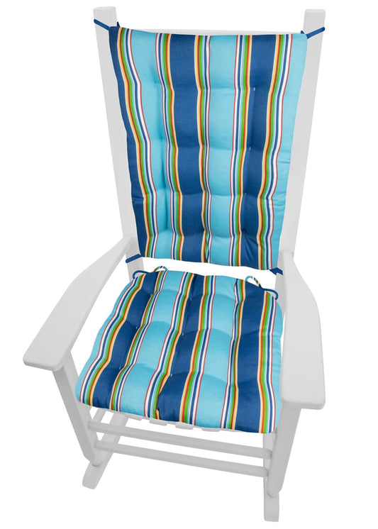 Westport Cobalt Stripe Indoor/Outdoor Rocking Chair Cushions - Barnett Home Decor - Blue