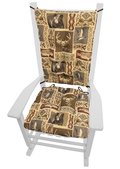 Wilderness Mountain View Rocking Chair Cushions - Barnett Home Decor - Brown, Red, & Beige