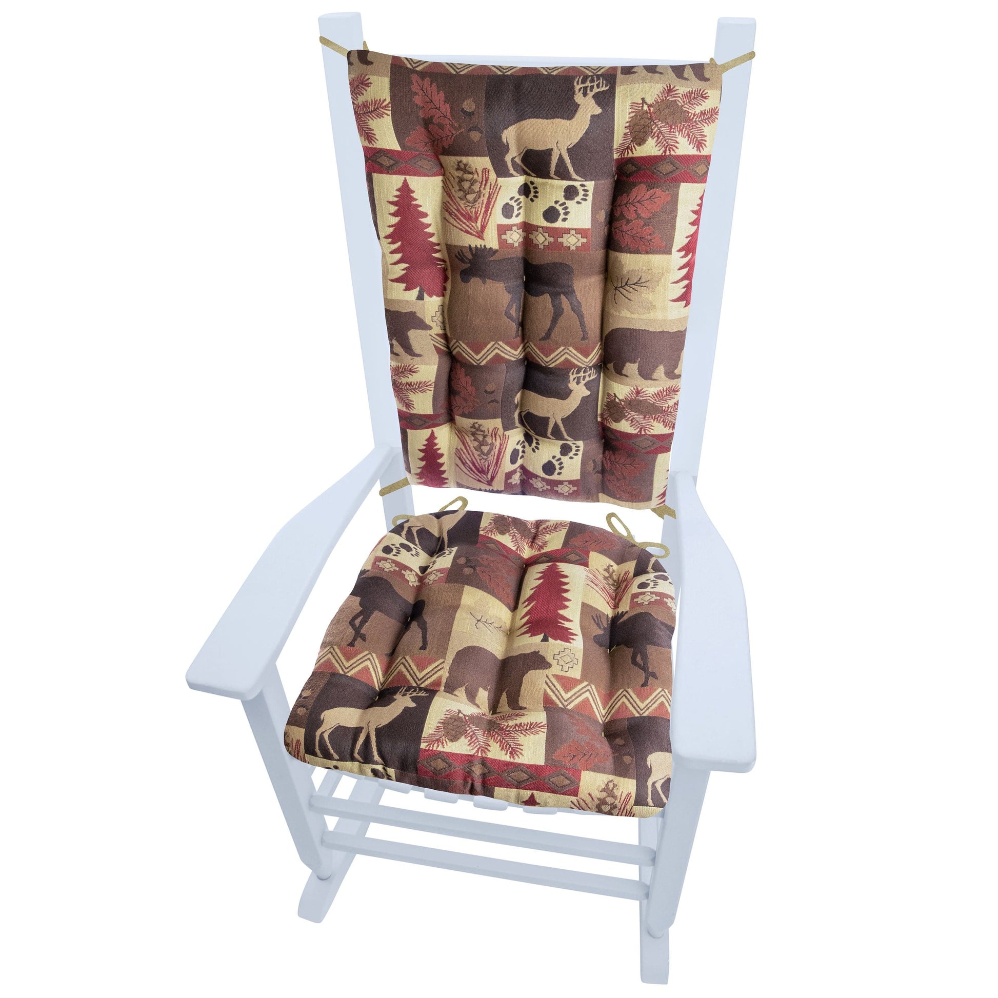 Wilderness Summit Garnet Rocking Chair Cushions - Barnett Home Decor - Brown, Taupe, & Red,  - Nature - Woods - Wildlife - Bears - Rivers - Pines