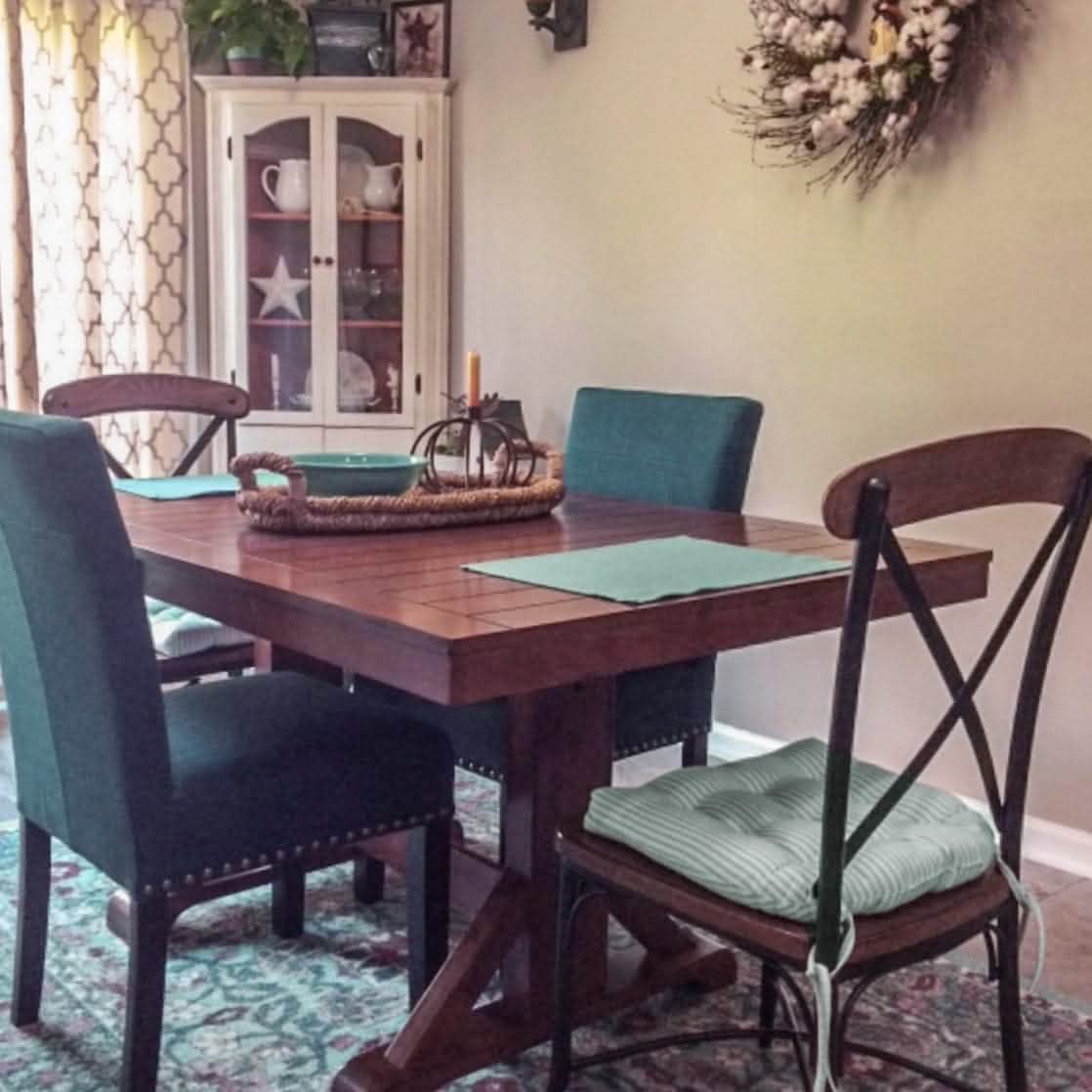 Berlin Ticking Aqua Dining Chair Pads | Barnett Home Decor | Ticking Stripe | Blue Green 