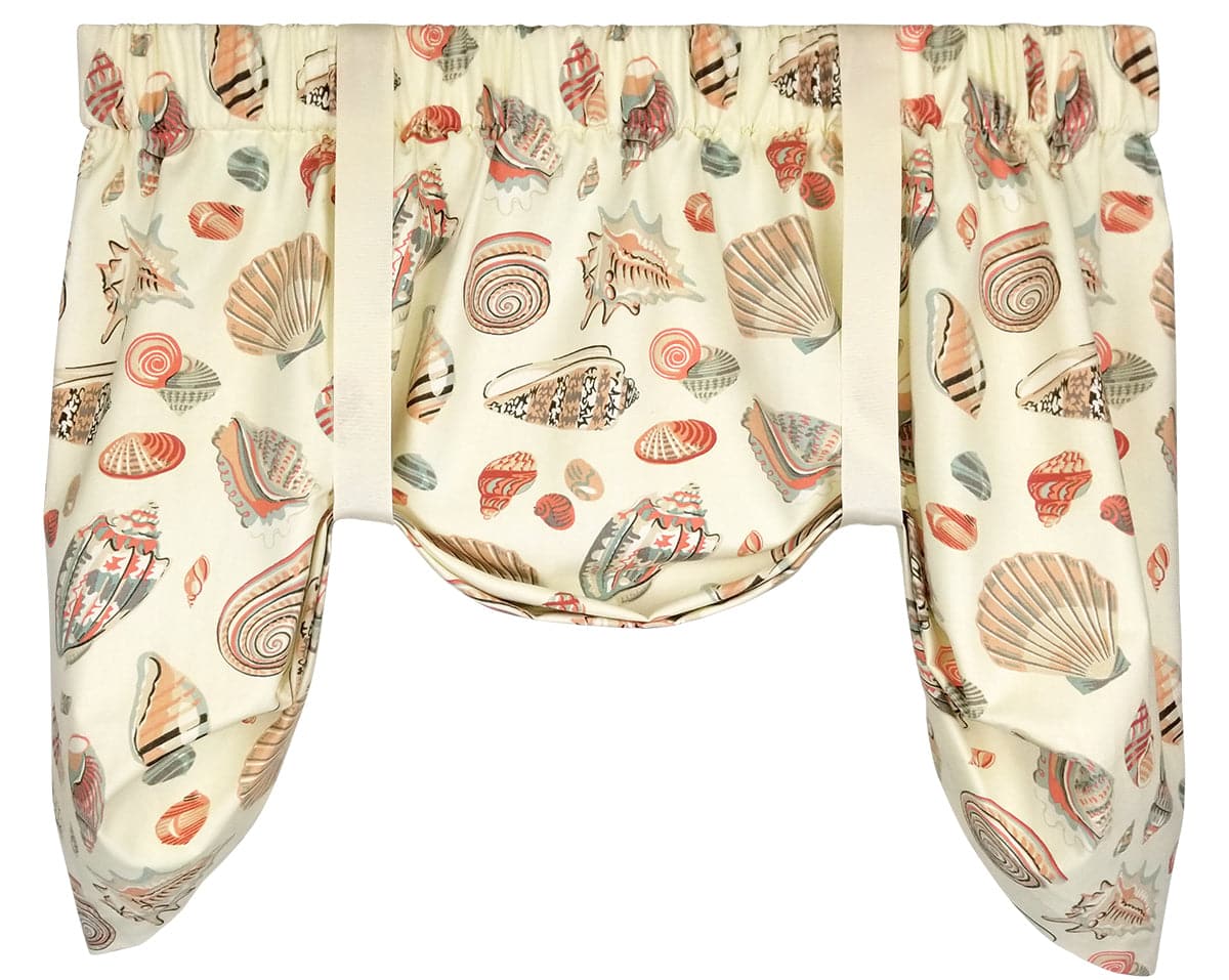 Shells at Low Tide Tie-Up Valance or Tier Curtain Window Treatments - Beach Decor