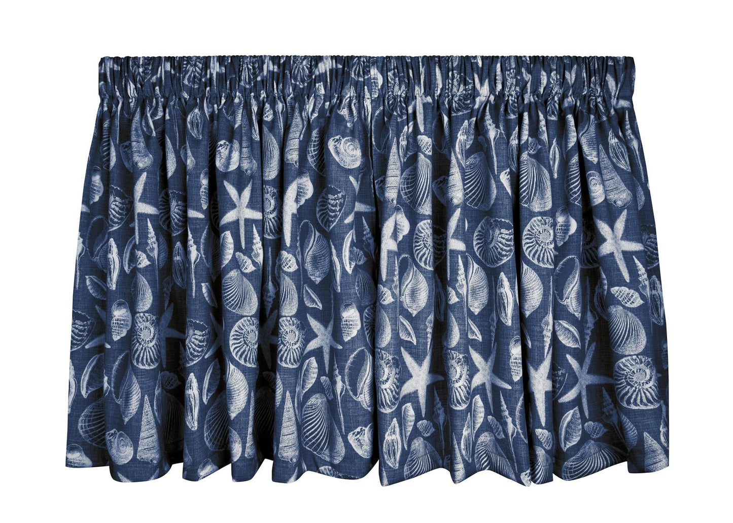 Shoreline Navy Tie-Up Valance or Tier Curtain Window Treatments - Seashells