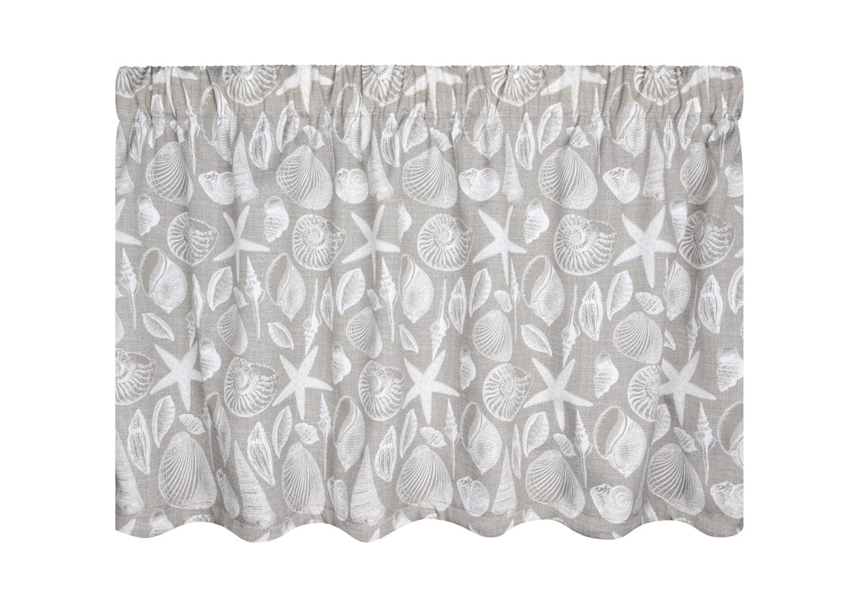 Shoreline Grey Tie-Up Valance or Tier Curtain Window Treatments - Seashells