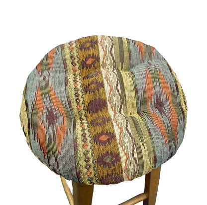 Southwest Tucson Desert Bar Stool Cushion | Barnett Home Decor | Azure, Salmon, Sand, & Bronze