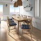 navy blue striped chair pads in coastal dining room