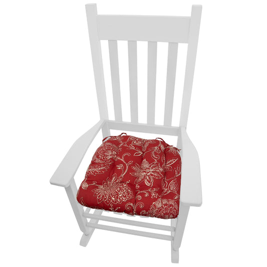 Benson Red Floral Rocking Chair Seat Cushion - Latex Foam Fill, Reversible, Machine Washable