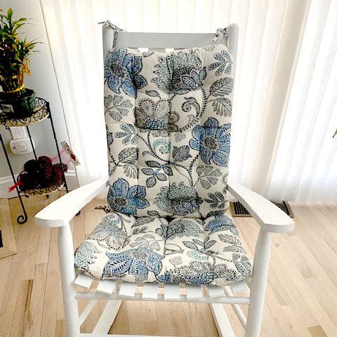 Boutique Blue Floral Rocking Chair Cushions - Barnett Home Decor - Blue, Gray, White